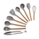 Silicone Kitchen Cooking Utensils Set with Wooden Handles (11 Piece)