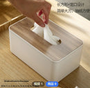 Plastic and wood tissue box