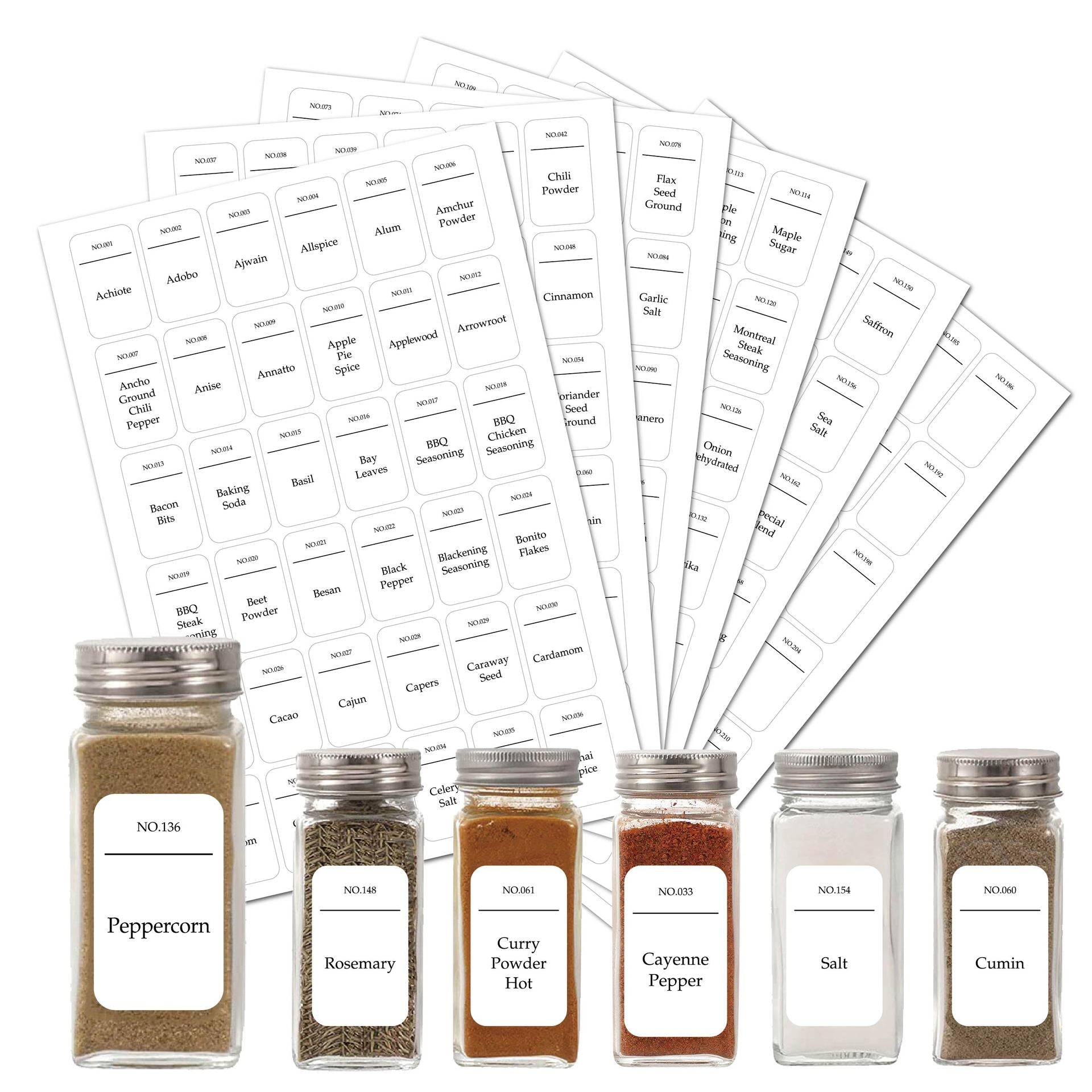 Glass Spice Jars With Spice Labels Set, Empty Spice Containers