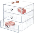 Plastic 3 Jewelry Box, Compact Storage Organization Drawers Set for Cosmetics, Hair Care, Bathroom, Dorm, Desk, Countertop, Office,  Clear