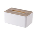 Plastic and wood tissue box