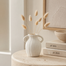 White Ribbed Decorative Vase with Handles – Modern Textured Flower Vase, Available in 4 Sizes for Home Décor