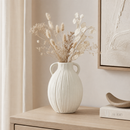 White Ribbed Decorative Vase with Handles – Modern Textured Flower Vase, Available in 4 Sizes for Home Décor