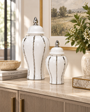 Elegant White & Silver Ginger Jar – Timeless Ceramic Accent for Modern Home Decor