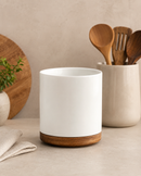 Ceramic Utensil Holder with Bamboo Base