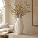 White Ribbed Decorative Vase with Handles – Modern Textured Flower Vase, Available in 4 Sizes for Home Décor