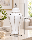 Elegant White & Silver Ginger Jar – Timeless Ceramic Accent for Modern Home Decor