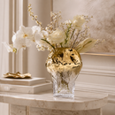 Gold & Clear Textured Glass Vase – Modern Metallic Decorative Flower Vase for Table, Shelf & Home Décor