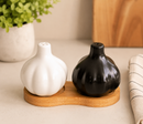 Ceramic Salt and Pepper Shaker Set with Bamboo Tray