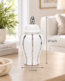 Elegant White & Silver Ginger Jar – Timeless Ceramic Accent for Modern Home Decor