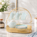 Decorative Metal Mug Rack with Tray – Countertop Coffee Cup Holder & Tea Set Organizer for Coffee Bar and Kitchen