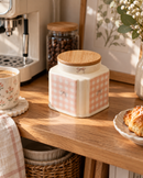 Pink Gingham Bow Ceramic Storage Jar with Bamboo Lid