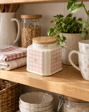 Pink Gingham Bow Ceramic Storage Jar with Bamboo Lid