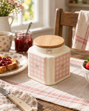 Pink Gingham Bow Ceramic Storage Jar with Bamboo Lid