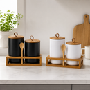 Ceramic Kitchen Canister Set with Bamboo Stand