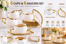 6-Piece Porcelain Espresso Cup & Saucer Set with Gold Trim