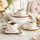 6-Piece Porcelain Espresso Cup & Saucer Set with Gold Trim