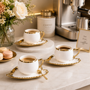 6-Piece Porcelain Espresso Cup & Saucer Set with Gold Trim