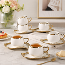 6-Piece Porcelain Espresso Cup & Saucer Set with Gold Trim