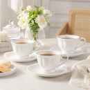 6-Piece White Porcelain Tea Cup & Saucer Set