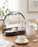 Decorative Metal Mug Rack with Tray – Countertop Coffee Cup Holder & Tea Set Organizer for Coffee Bar and Kitchen