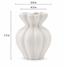 White Sculptural Ceramic Vase – Modern Ribbed Decorative Flower Vase for Living Room, Table & Home Décor