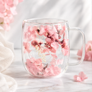 250 ml Double Wall Glass Mug with Pink Floral Design