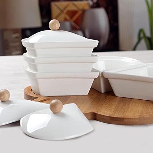 Ceramic Divided Serving Dishes with Lids and Bamboo Platter