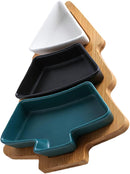 Christmas Ceramic Snack Plate with Bamboo Tray