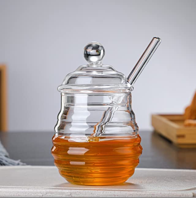 Honey Jar with Dipper and Lid Glass