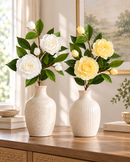 Artificial Camellia Flower Stem with Green Leaves