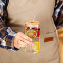 Drinking Glasses with Bamboo Lids and Glass Straw