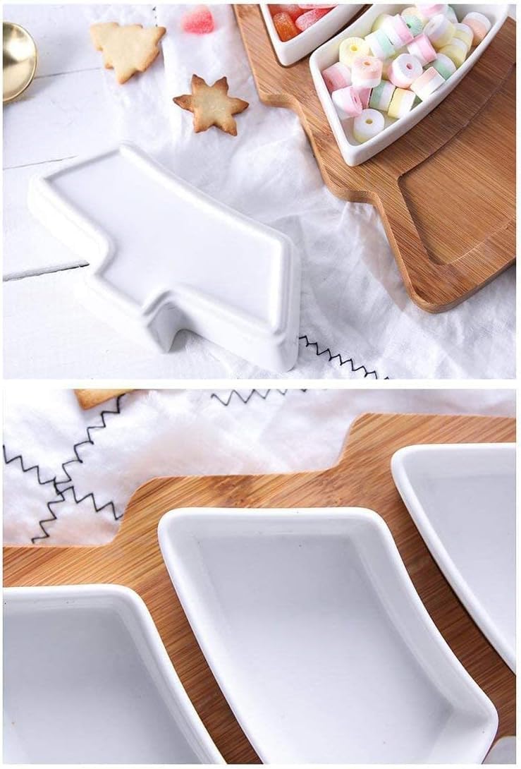 Christmas Ceramic Snack Plate with Bamboo Tray