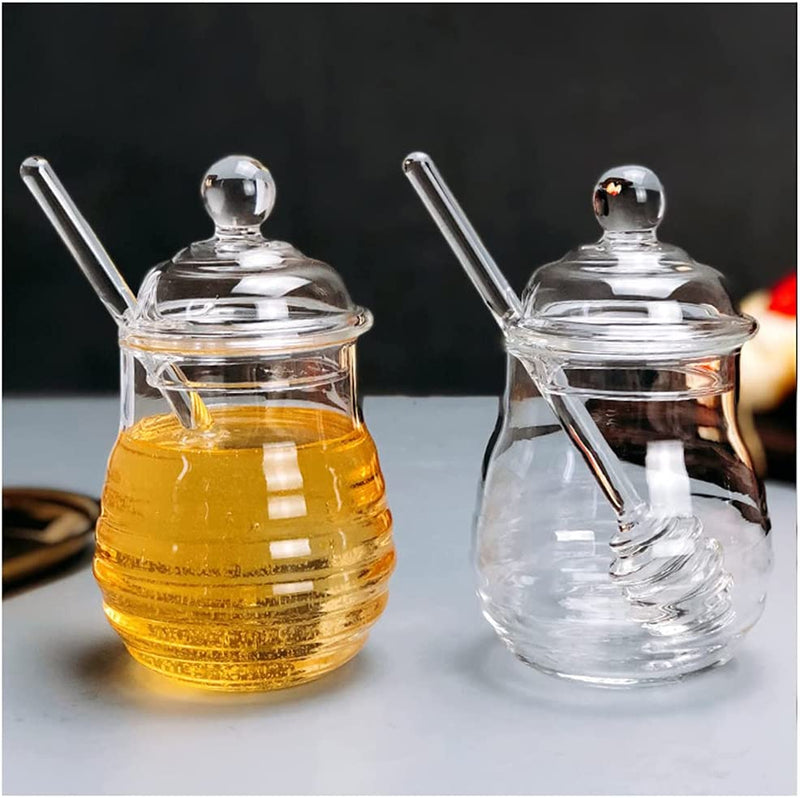 Honey Jar with Dipper and Lid Glass