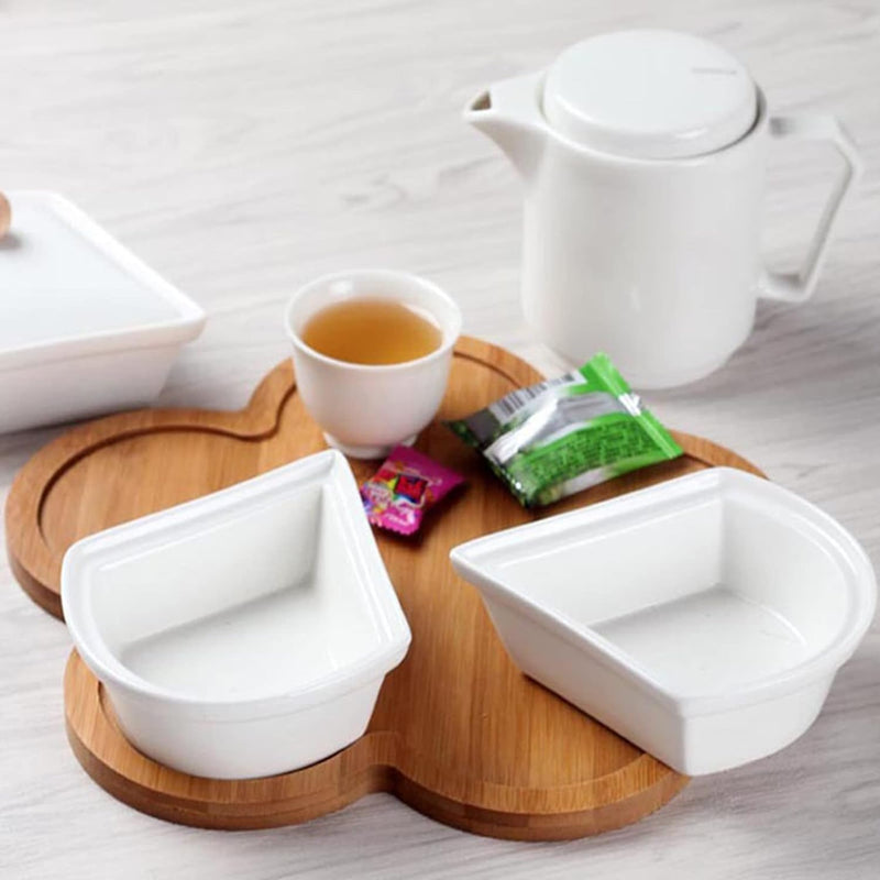 Ceramic Divided Serving Dishes with Lids and Bamboo Platter