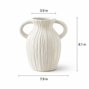 White Ribbed Decorative Vase with Handles – Modern Textured Flower Vase, Available in 4 Sizes for Home Décor