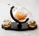 Verolux Whiskey Globe Decanter Set with 2 Etched Glasses in Gift Box