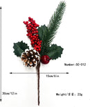 Christmas Artificial Berry Picks with Pine Cones & Greenery – 10 Pcs Holiday Decoration Stems