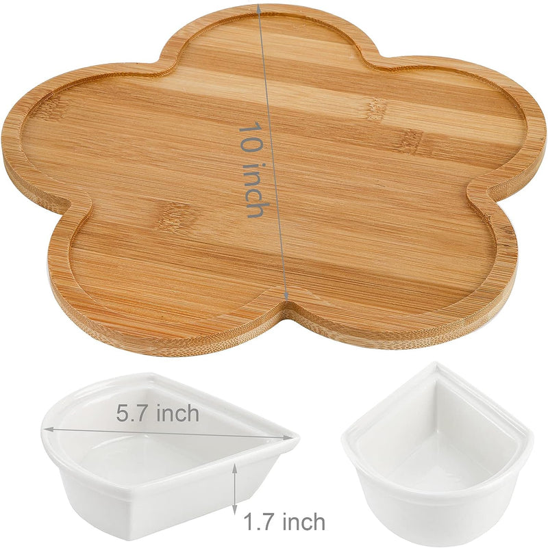 Ceramic Divided Serving Dishes with Lids and Bamboo Platter