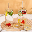 Drinking Glasses with Bamboo Lids and Glass Straw