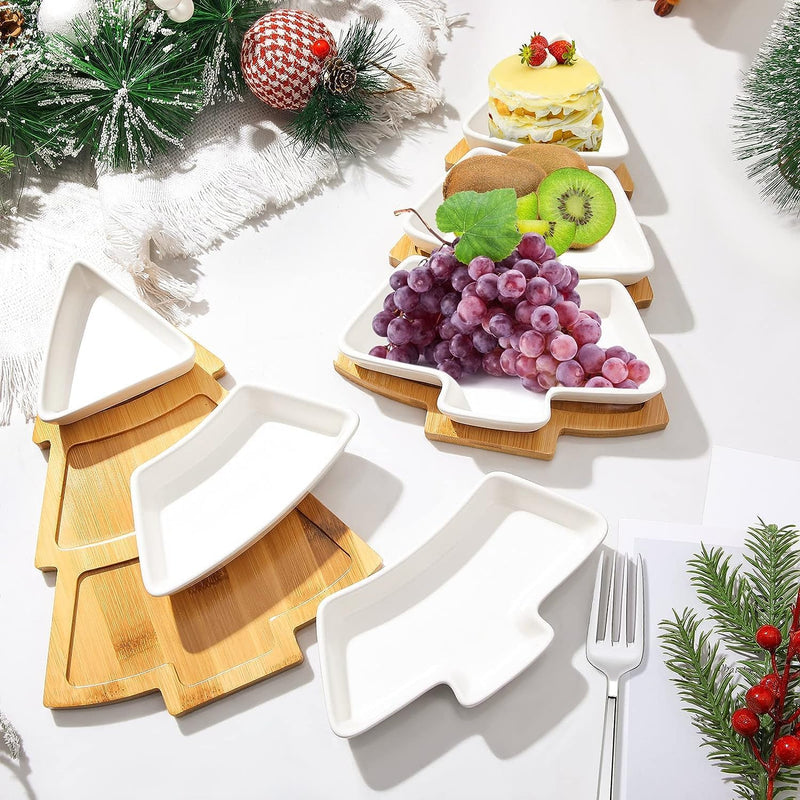 Christmas Ceramic Snack Plate with Bamboo Tray