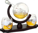 Verolux Whiskey Globe Decanter Set with 2 Etched Glasses in Gift Box