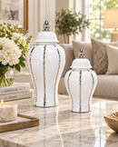 Elegant White & Silver Ginger Jar – Timeless Ceramic Accent for Modern Home Decor