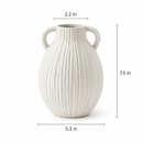 White Ribbed Decorative Vase with Handles – Modern Textured Flower Vase, Available in 4 Sizes for Home Décor