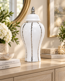 Elegant White & Silver Ginger Jar – Timeless Ceramic Accent for Modern Home Decor