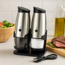 Rechargeable Stainless Steel Salt & Pepper Grinder Set with USB Cable – Modern Kitchen Essential