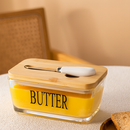 Glass Butter Dish with Bamboo Lid and Knife