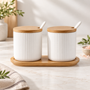 2-Piece Ceramic Condiment Jar Set with Bamboo Lids & Spoons