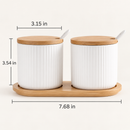 2-Piece Ceramic Condiment Jar Set with Bamboo Lids & Spoons