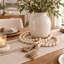 Natural Wood Bead Garland with Tassels